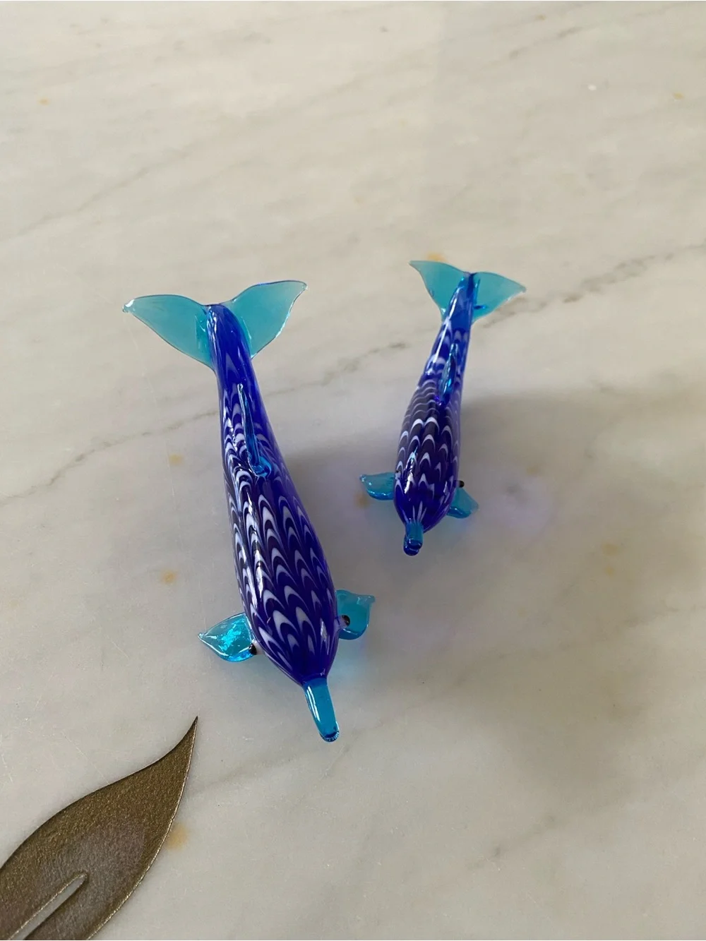 Lenox Art Glass Dolphin Figurine Set (2) Cobalt Blue Glass